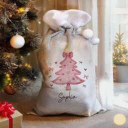 Girl's Personalised Pink & Silver Fleece Christmas Tree Santa Sack - thumbnail 3