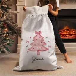 Girl's Personalised Pink & Silver Fleece Christmas Tree Santa Sack - thumbnail 2
