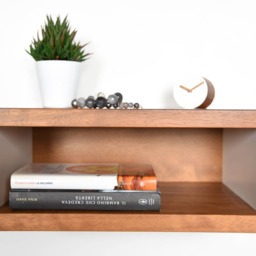 Modern Floating Bedside Table in Iroko & Corian/Entryway Suspended Mid-Century - thumbnail 2