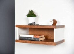 Modern Floating Bedside Table in Iroko & Corian/Entryway Suspended Mid-Century