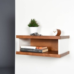 Modern Floating Bedside Table in Iroko & Corian/Entryway Suspended Mid-Century - thumbnail 3