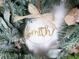 Custom Name Wire Ornament Jute Burlap Ribbon Suede Leather Cord Bauble Rustic Modern Personalized Christmas Tree Holiday First Gift Chic