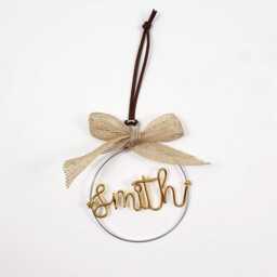 Custom Name Wire Ornament Jute Burlap Ribbon Suede Leather Cord Bauble Rustic Modern Personalized Christmas Tree Holiday First Gift Chic - thumbnail 2
