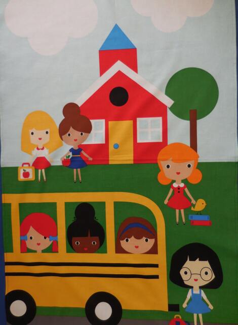 Wall Hanging Fabric Panel Going To School With Yellow Bus - Hanging & Yellow Bus Kids Room Classroom - image 1