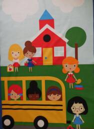Wall Hanging Fabric Panel Going To School With Yellow Bus - Hanging & Yellow Bus Kids Room Classroom