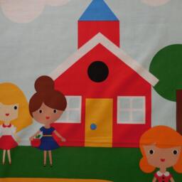 Wall Hanging Fabric Panel Going To School With Yellow Bus - Hanging & Yellow Bus Kids Room Classroom - thumbnail 3