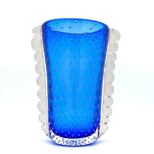 Murano Glass Vase Blue Crystal With Gold Leaf, Handmade in Italy - image 1