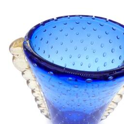 Murano Glass Vase Blue Crystal With Gold Leaf, Handmade in Italy - thumbnail 3