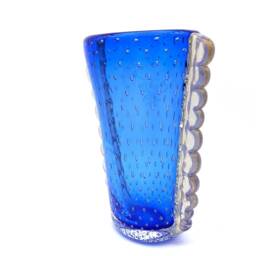 Murano Glass Vase Blue Crystal With Gold Leaf, Handmade in Italy - thumbnail 2