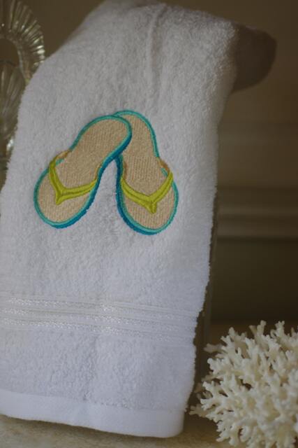 Embroidered Flip Flop Bathroom Hand Towel - 16x30 Beach Decor House Nautical - image 1