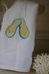 Embroidered Flip Flop Bathroom Hand Towel - 16x30 Beach Decor House Nautical