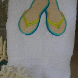 Embroidered Flip Flop Bathroom Hand Towel - 16x30 Beach Decor House Nautical - thumbnail 3