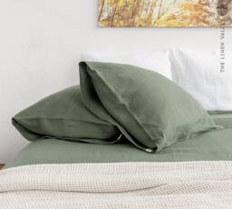 Moss Green Linen Pillow Case - Military Cushion - Throw Pillow - Decorative Bedding - thumbnail 1