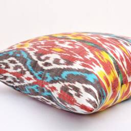 Handmade Silk Cotton Ikat Pillow Cover, Colorful Home Decor - 20x20 In - thumbnail 2