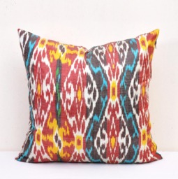 Handmade Silk Cotton Ikat Pillow Cover, Colorful Home Decor - 20x20 In - thumbnail 1