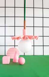 Jesmonite Pendant Light Pink Wavy Hanging Lamp With Green Cable - thumbnail 1