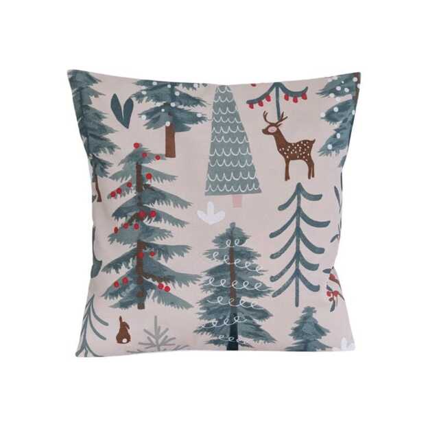 Cream Woodland Animals Christmas Trees Rabbit Stag Deer Cushion Cover 16 - image 1