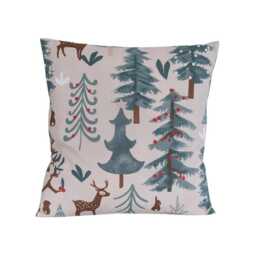 Cream Woodland Animals Christmas Trees Rabbit Stag Deer Cushion Cover 16 - thumbnail 2