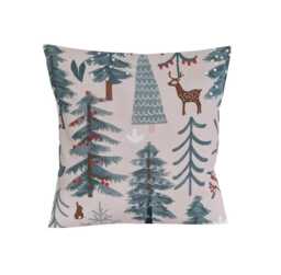 Cream Woodland Animals Christmas Trees Rabbit Stag Deer Cushion Cover 16 - thumbnail 1