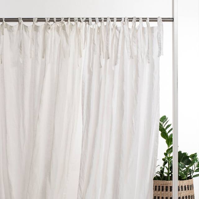 Natural Linen Tie Top Curtain Panel, Handmade Window Curtains, Drapes With Ties - image 1