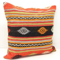 Handmade Kilim Pillow Cover 24x24, Rustic Home Design - thumbnail 1