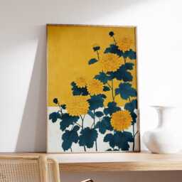 Chrysanthemum Floral Poster Yellow Wall Art, Japanese-Inspired Illustration Print With Bold Botanical Design - thumbnail 2