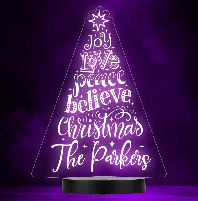 Tree Christmas Family Name Personalised Gift Colour Change Led Lamp Night Light - image 1