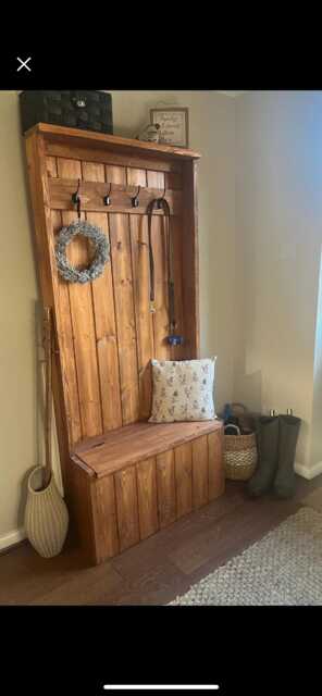 Handcrafted Solid Wood Monks Bench Hallway Seat Shoe Storage Entrance Way Unit With Coat Hook - image 1