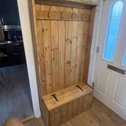 Handcrafted Solid Wood Monks Bench Hallway Seat Shoe Storage Entrance Way Unit With Coat Hook - thumbnail 2