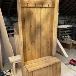 Handcrafted Solid Wood Monks Bench Hallway Seat Shoe Storage Entrance Way Unit With Coat Hook - thumbnail 3