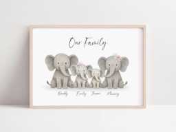 Personalised Elephant Family Gift Print Up To 6 Members Unframed - thumbnail 1