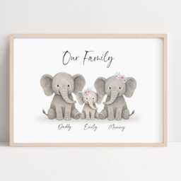 Personalised Elephant Family Gift Print Up To 6 Members Unframed - thumbnail 3