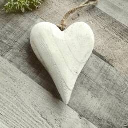 Olive Natural Wooden Hanging Heart Decoration - The Home & Hearts Shop Rustic Wall Decor Shabby Wedding Gift Christmas - thumbnail 1