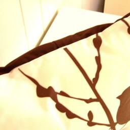 Sale-Brown On Off-White Bird Cherry Blossom Pillow - thumbnail 4