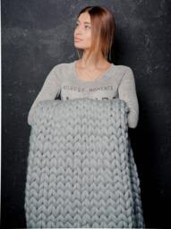 Hand Knit Chunky Wool Blanket, Silver Blue Grey