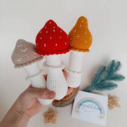 Crochet Mushroom Baby Rattle Woodland Nursery Decor - thumbnail 2
