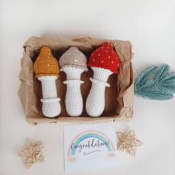 Crochet Mushroom Baby Rattle Woodland Nursery Decor