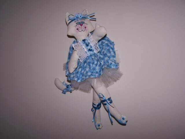 Wall Art Ballerina , Plush Cat Design Handmade Blue Tutu Bedroom Fabric Custom Orders - image 1