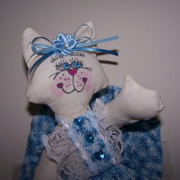 Wall Art Ballerina , Plush Cat Design Handmade Blue Tutu Bedroom Fabric Custom Orders - thumbnail 3