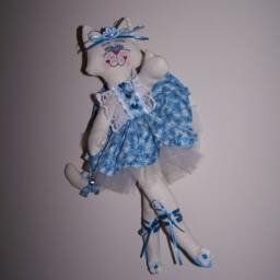 Wall Art Ballerina , Plush Cat Design Handmade Blue Tutu Bedroom Fabric Custom Orders - thumbnail 2