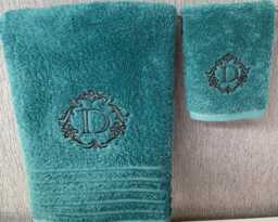 Embroidered Monogram Towels Damask Design, Luxury 650Gms Towels, All Sizes, Any Initial - thumbnail 1