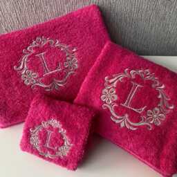 Embroidered Monogram Towels Damask Design, Luxury 650Gms Towels, All Sizes, Any Initial - thumbnail 3