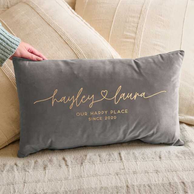 Personalised Couples Names Velvet Cushion - Decorative, Coloured With Filling For Valentine's Day, Anniversary, Gift - image 1