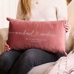 Personalised Couples Names Velvet Cushion - Decorative, Coloured With Filling For Valentine's Day, Anniversary, Gift - thumbnail 2