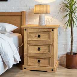 Bedside Table Solid Pine With 3 Drawers, Antique Wax Nightstand - thumbnail 2