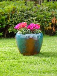 Turquoise Blue Xl Ceramic Plant Pot, Indoor & Outdoor Planter With Drainage Hole, Sizes D32cm-D43cm - thumbnail 1
