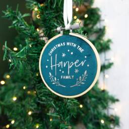Christmas Tree Ornament Velvet Embroidery Bauble - Gold Or Silver, Personalised