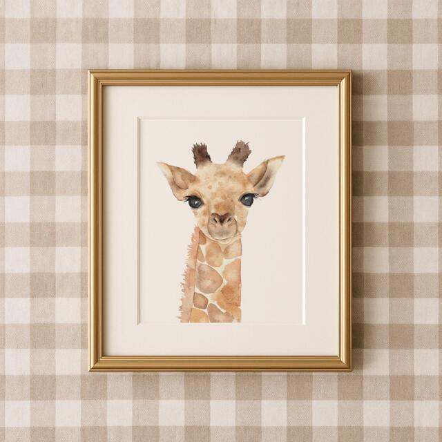 Watercolor Giraffe Print Safari Nursery Wall Decor, Savanna Kid's Room Art - image 1