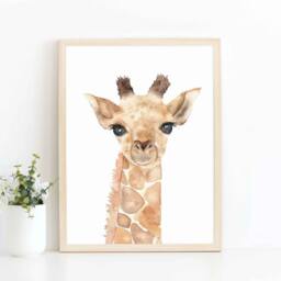 Watercolor Giraffe Print Safari Nursery Wall Decor, Savanna Kid's Room Art - thumbnail 3