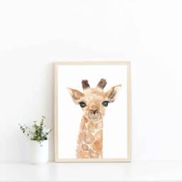 Watercolor Giraffe Print Safari Nursery Wall Decor, Savanna Kid's Room Art - thumbnail 4